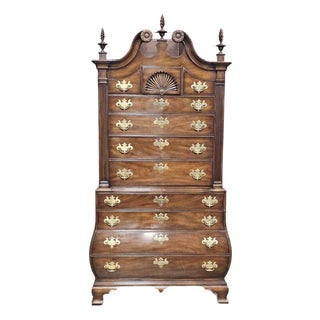 Late 20th Century Kittinger Williamsburg Cw-190 Mahogany Chippendale Bombe Highboy Rare 150 Made For Sale