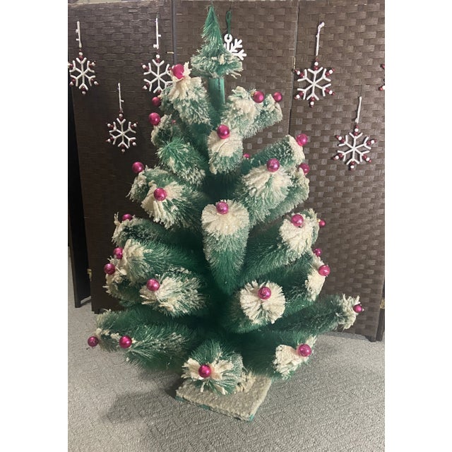 Antique Bottle Brush Rare Large Tree With Red Glass Mercury ornaments . Purchase is for tree and red mercury Ornaments...