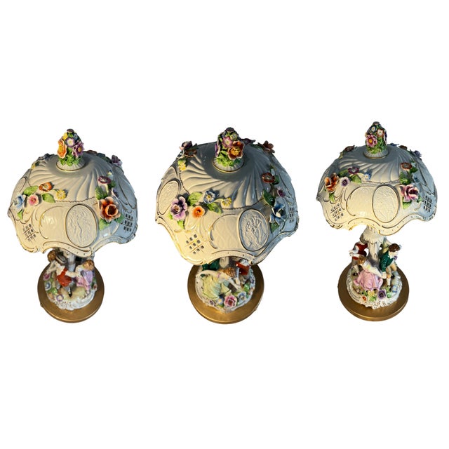 Von Schierholz Porcelain Ring Around the Rosie Children Table Lamp Floral Lithophane Shade For Sale - Image 16 of 18