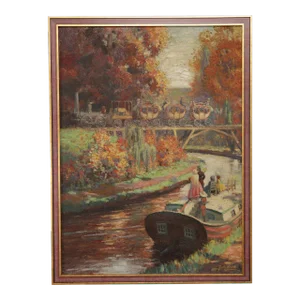 Manning de Villeneuve Lee Industrial River Landscape Original Oil Painting