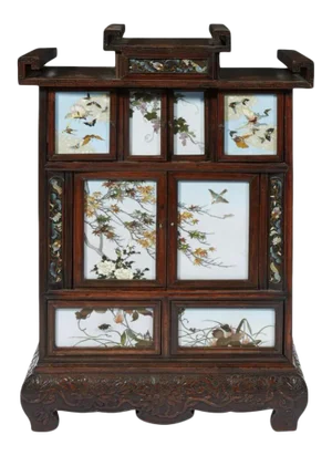 Japanese Table Cabinet with Cloisonne Panels Attributed to Namikawa Sosuke