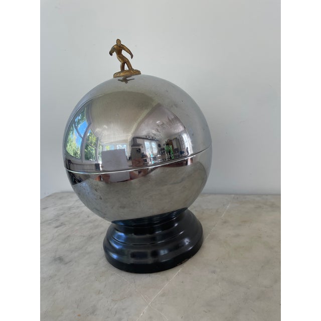 Mid-Century Modern Vintage 1950's Retro Bowling Trophy / Liquor Dispenser With Set of 6 Shot Glasses - 11 Pieces For Sale - Image 3 of 10