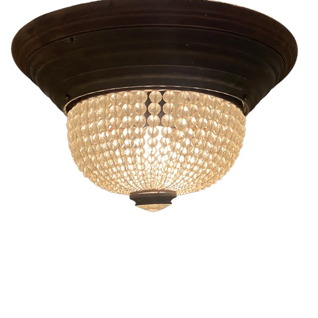 1940s Vintage Crystal Beaded Flush Mount, 1940s For Sale - Image 5 of 9