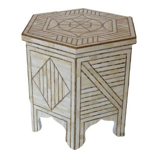 White Bone & Brass Side Table For Sale