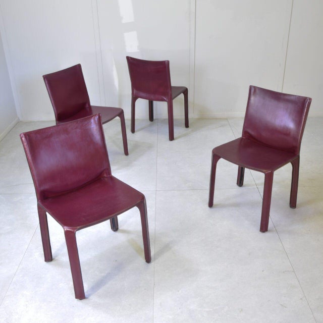 Cab 412 Chairs in Burgundy Leather by Mario Bellini for Cassina, 1970s, Set of 4 For Sale - Image 6 of 14
