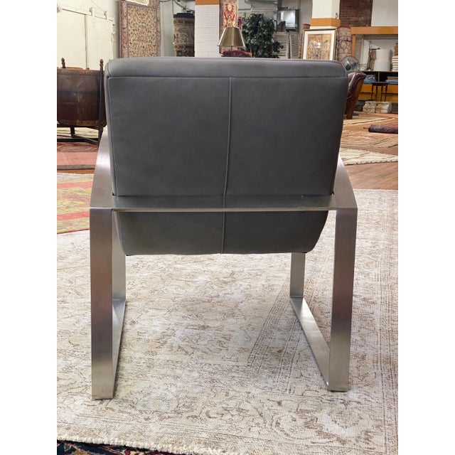 Modern Leather Lounge Chair W/Channel Stitching For Sale - Image 4 of 13