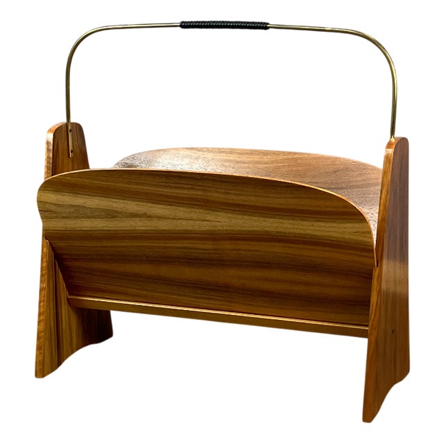 Newspaper Rack in Walnut with Brass, 1960s For Sale