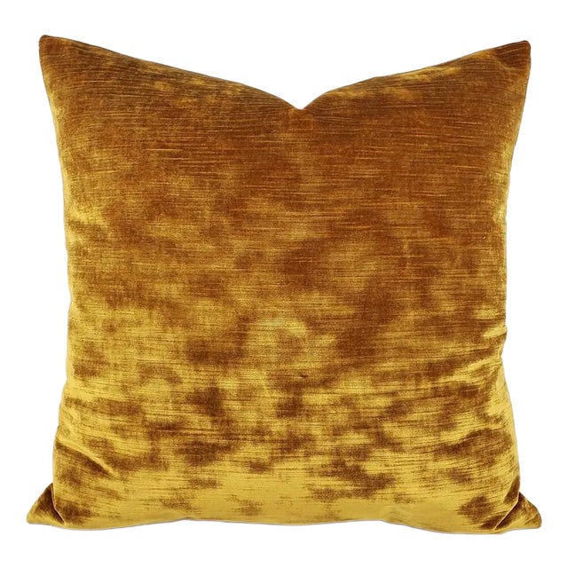 Kravet Chic Velour in Antique Gold Velvet Pillow Cover - 20" X 20" Silky Plush Gold Velvet Cushion Case For Sale