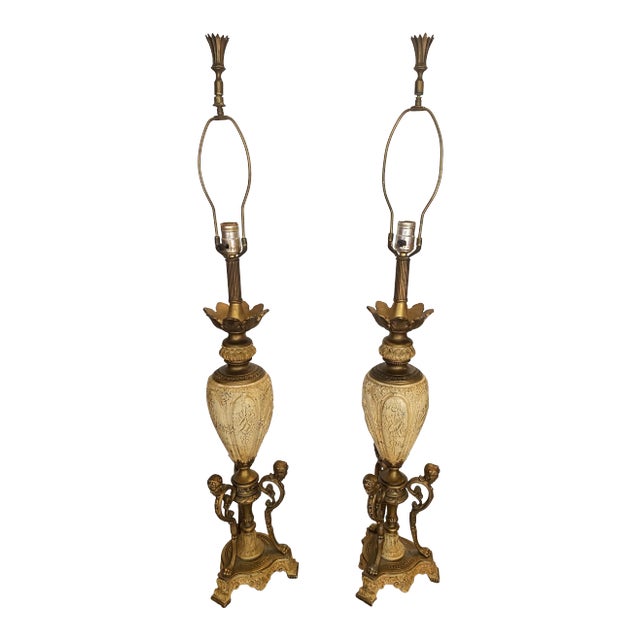 1960s Neoclassical Metal Lion's Feet Lamps - a Pair For Sale