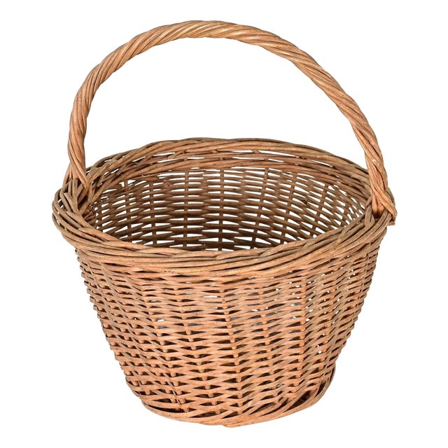 French Vintage Wicker Collecting Basket For Sale
