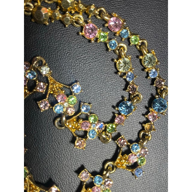 MCM Jewelry by Ark. Necklace With Rhinestone Pastel Tones of Light Blue, Soft Pink, Peridot Green, Yellow, and Clear Crystals For Sale In South Bend - Image 6 of 6