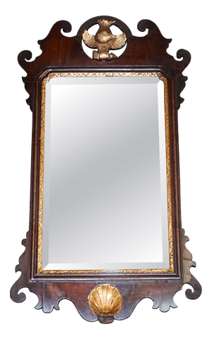 Antique Chippendale Giltwood Wall Mirror with Phoenix, 1760s