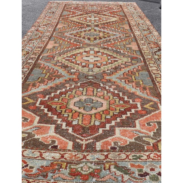 Antique Persian Bakhtiari Runner With Geometric Medallions in Taupe and Rust For Sale In Atlanta - Image 6 of 13