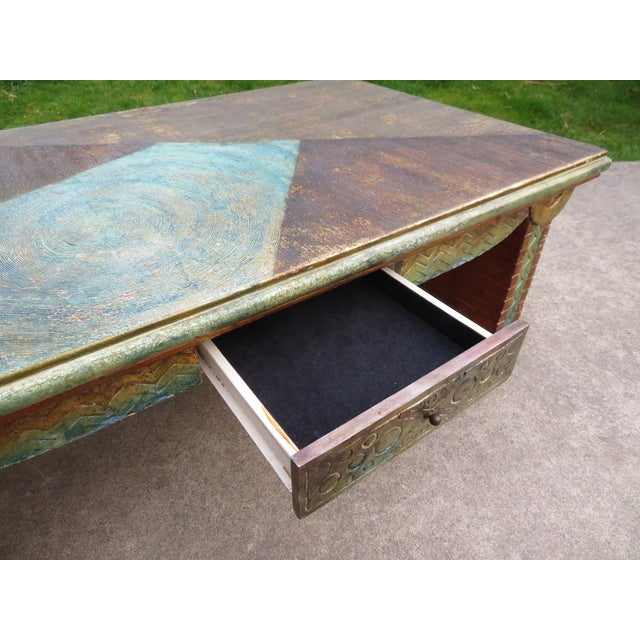 Post Modern Two-Sided Double Drawer Sculptural Textured Coffee Table ~ Brutalist Vintage Abstract Art ~ Modernsim For Sale - Image 9 of 18