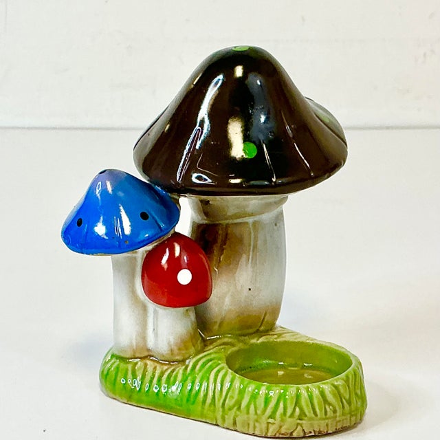 1980s Vintage Boho Chic Arts & Crafts Ceramic Mushroom Candle Votive Holder. For Sale - Image 14 of 16