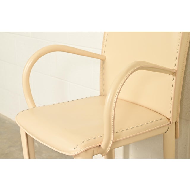 Mario Bellini Style Italian Modern Cream Leather Wrapped High Back Dining Chairs, Set of Eight For Sale - Image 10 of 14