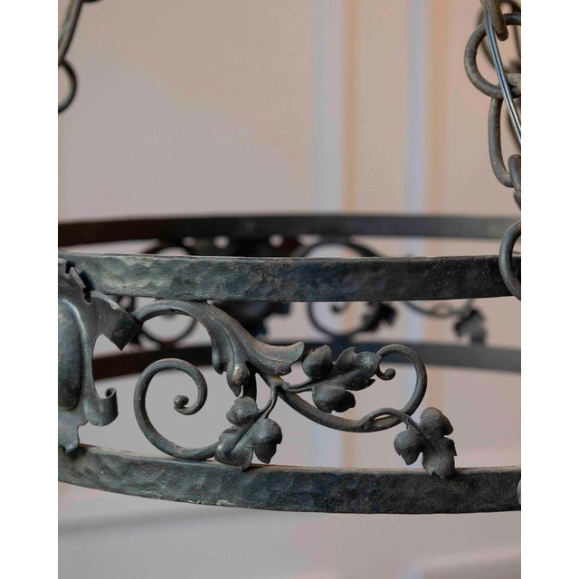20th-Century French Wrought Iron Chandelier with Foliate Crown For Sale In Atlanta - Image 6 of 10