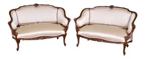 19th Century French Walnut Settees - a Pair