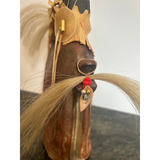 1990s Signed Farrell Cockrum Native American Horse Sculpture | Blackfeet Mixed Media Clay Artwork For Sale - Image 12 of 16