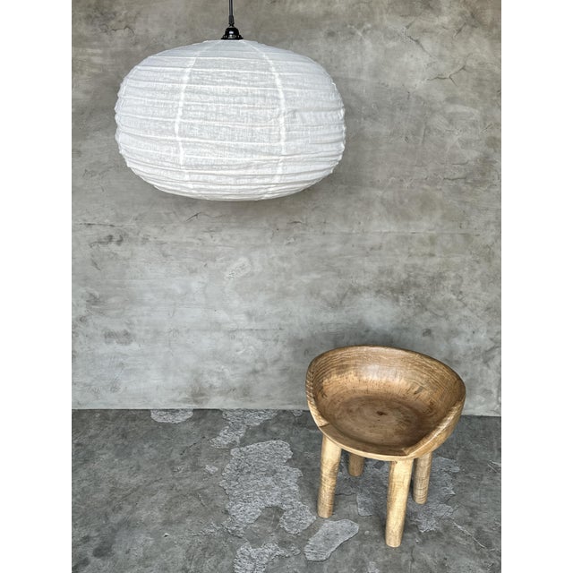Japanese Style Suspension in Rattan and Natural Linen For Sale - Image 5 of 13