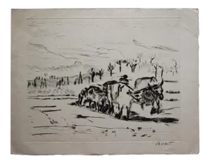 Unknown - Landscape - Original Etching signed Oznant - Early 20th Century