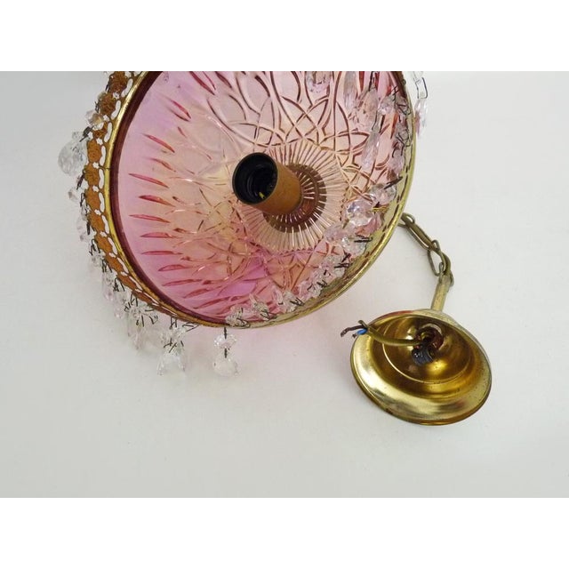 Pink Vintage Pink Pendant Light with Tassels and Patterned Glass Globe, 1970s For Sale - Image 8 of 9
