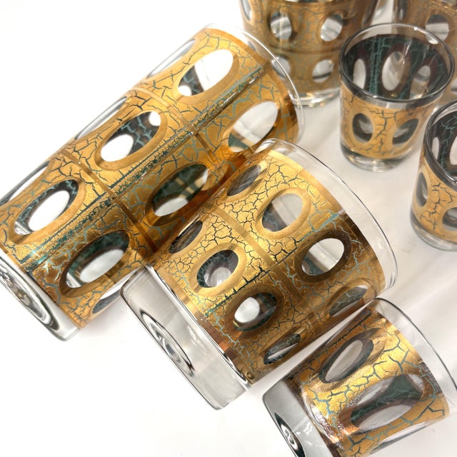 Culver Ltd. Culver “Pisa” Crackle Gold 12-Piece Barware Set, Circa 1960 For Sale - Image 4 of 10