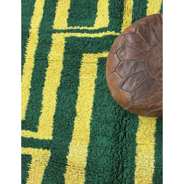 Mid-Century Modern Geometric Green Berber Wool Rug - 9.6 X 8.3 Ft For Sale - Image 3 of 8