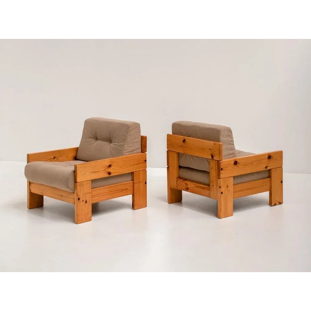 Set of Vintage Italian Pine Lounge Chairs, 1970s, in Very Good conditions. Designed 1970 to 1979