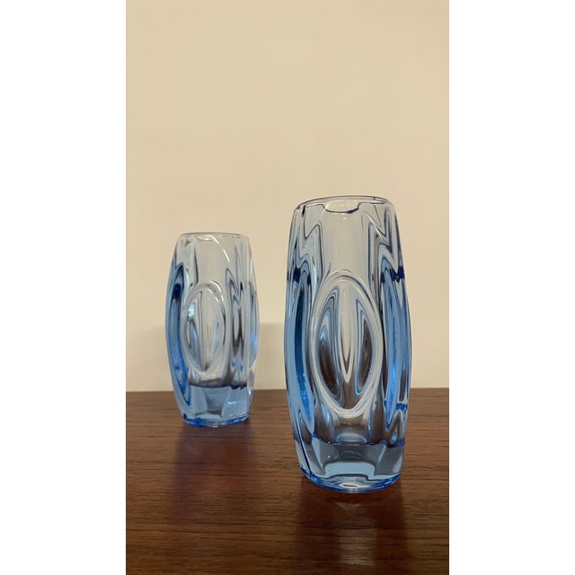 Mid-Century Czech Blue Glass Vases attributed to Rudolf Schrötter for Rosice, 1960s, Set of 2 For Sale - Image 11 of 11
