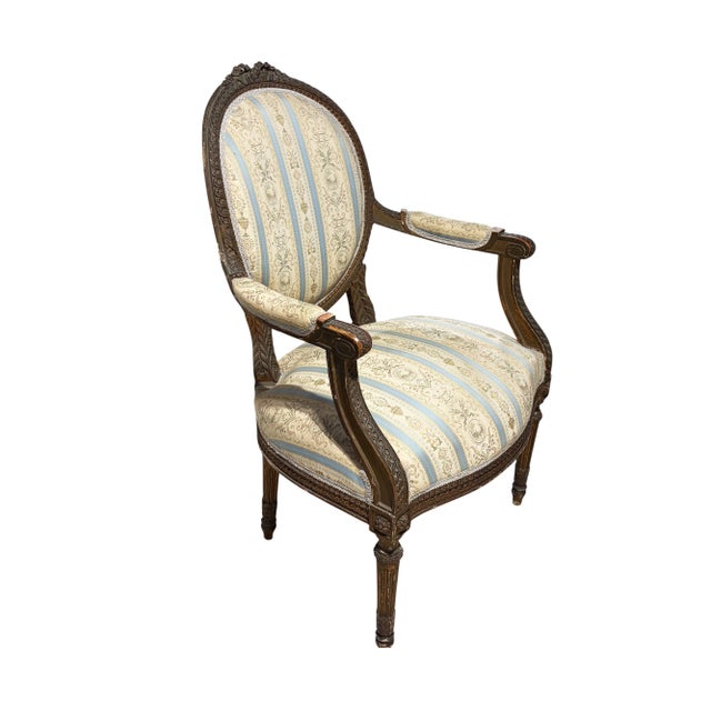 French 19th Century French Louis XVI Walnut Armchair ~ Fauteuil For Sale - Image 3 of 8
