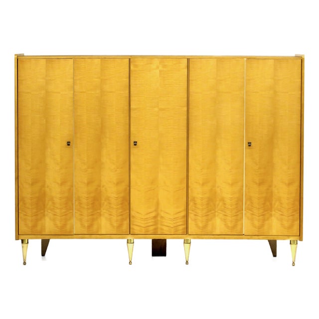 Large Mid-Century Modern 5-Door Wardrobe in Flamed Maple, 1960s For Sale