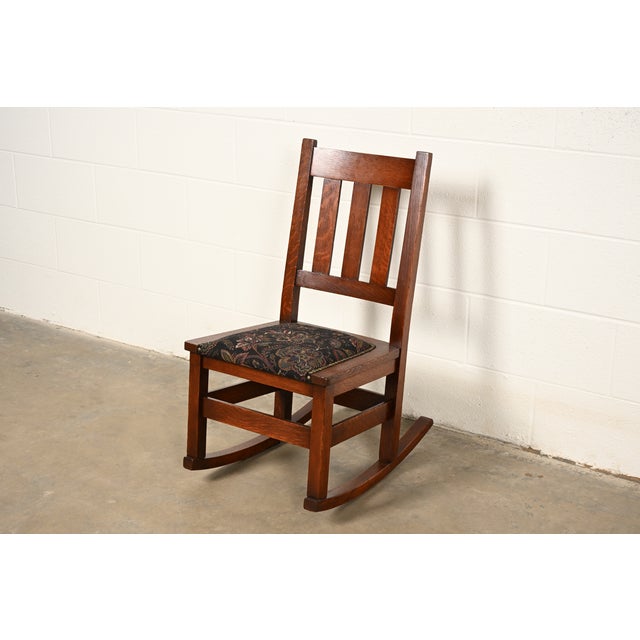 Stickley Brothers Stickley Brothers Antique Mission Oak Arts & Crafts Sewing Rocking Chair, Circa 1900 For Sale - Image 4 of 11
