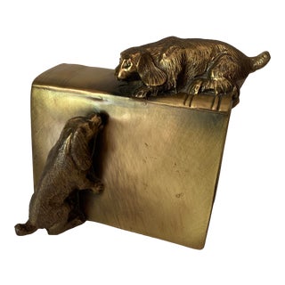Vintage Brass "Dogs at Play" Bookend For Sale