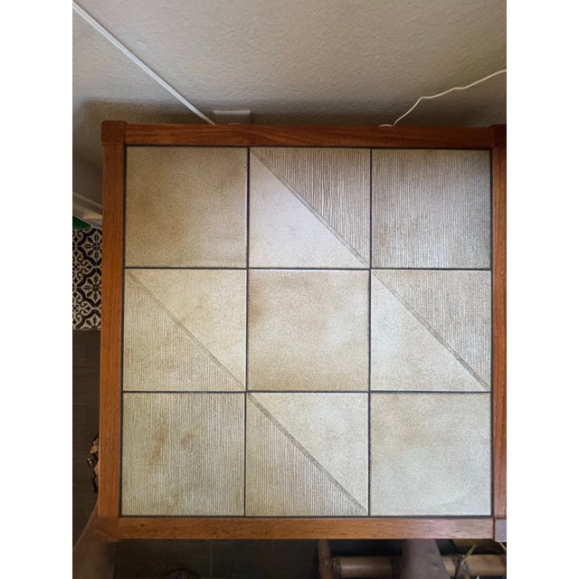 Tan Mid Century Danish (Gangso Mobler) Teak & Relief-Carved Tile End/ Coffee Table For Sale - Image 8 of 12
