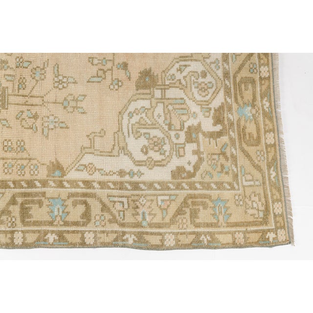 1960s Antique Faded Turkish Oushak Rug in Apricot, Sage Mint, and Pale Gold For Sale - Image 5 of 10