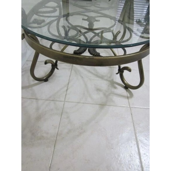 1990s 1990s Oval Metal Coffee Table Italian Style Ornate Glass Top Shipping Is Extra For Sale - Image 5 of 8