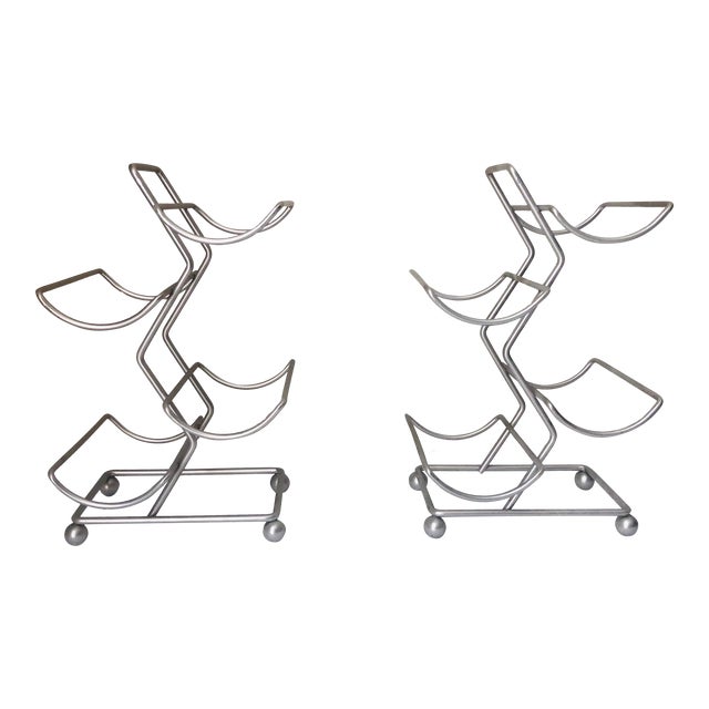 Late 20th Century Brushed Silver Tone Metal Wine Racks Set of 2 Chairish