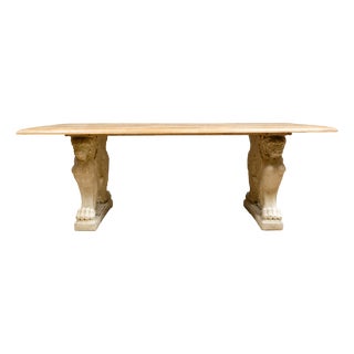 Large Rectangular Table in Cream-Colored Stone and Light Wood, 1920s For Sale