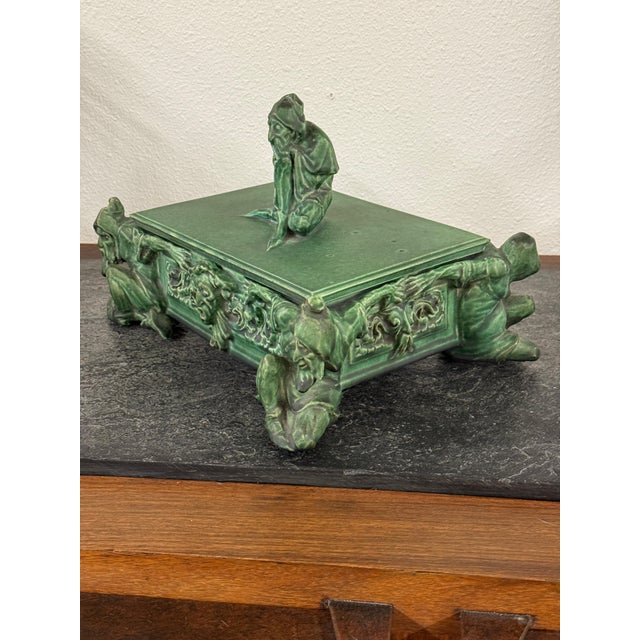 Early 20th Century Atlantic Terracotta Company Arts and Crafts Pottery Lidded Box Gnomes Grotesque For Sale - Image 15 of 17
