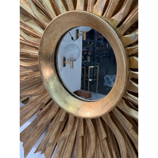 Gold Set of 2, 1970s Vintage Italian Sunburst Gilded Wall Mirror For Sale - Image 8 of 9