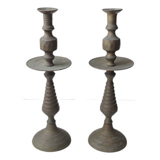 Vintage Moroccan Altar Candleholders in Engraved Brass, 1960s, Set of 2 For Sale