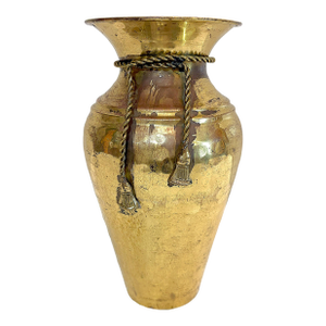 Vintage Italian Hollywood Regency Style Hammered Brass Tassel Vase