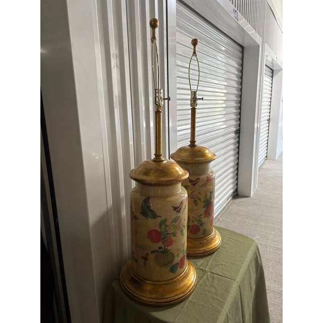 Pair of Crackled Painted Metal Jars Adapted as Lamps, 20th Century. Wired