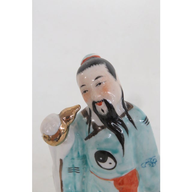Fu Xing Chinese Ceramic Figurine Hand Painted Blue Robes With Golden Gourd 5024b For Sale In Miami - Image 6 of 11