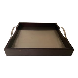 1990s Black Tray With Polished Chrome Handles and Brush Nickel Insert For Sale