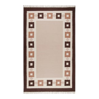 Part & Parcel Goods Wool Chain Rug 12' x 15', Bisque, Topaz, Chocolate and Eggshell For Sale