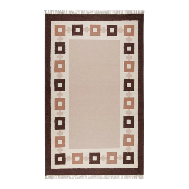 Part & Parcel Goods Wool Chain Rug 12' x 15', Bisque, Topaz, Chocolate and Eggshell For Sale