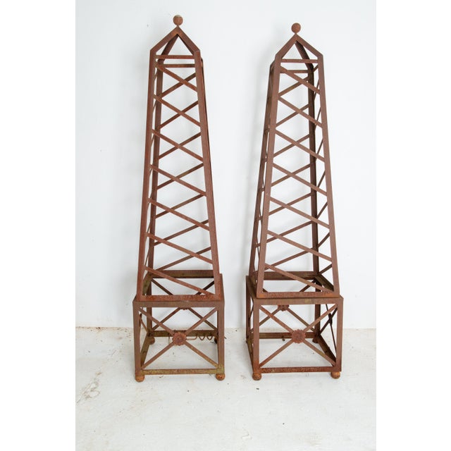 Pair of Large Classical Steel Garden Obelisks For Sale - Image 4 of 12