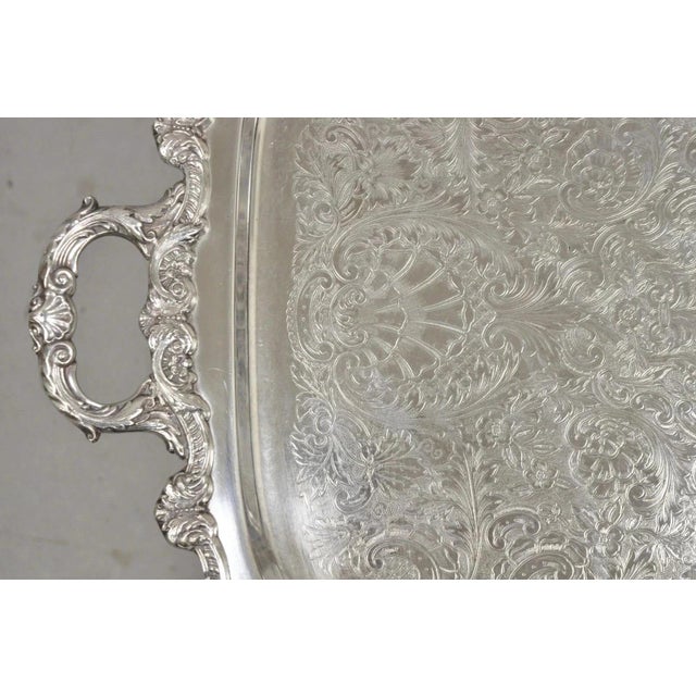 Victorian Vintage Epca Old English by Poole 5032 Silver Plated Ornate Serving Platter Tray For Sale - Image 3 of 12